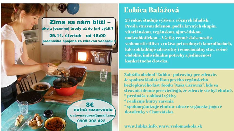 Ľubka Balážová – prednáška spojená so zdravou večerou